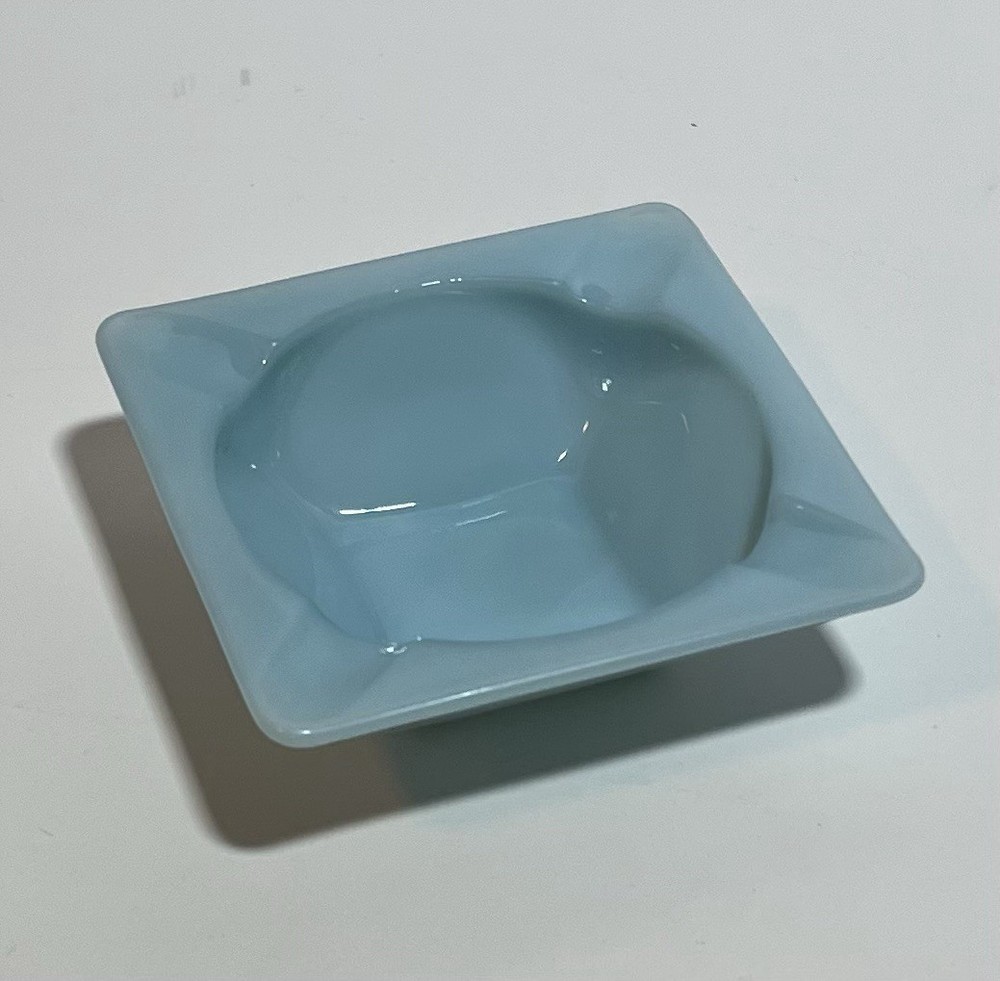 Vintage Aqua Blue Glass Square Ashtray Trinket Dish Small ~3.5” MCM Retro