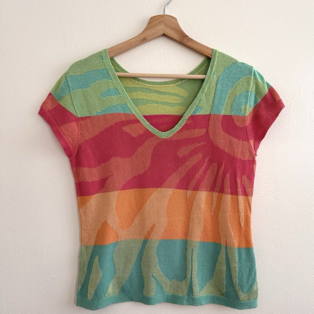 Vintage 80s/90s Talbots Knit Top Abstract Print Made in Hong Kong Women’s S