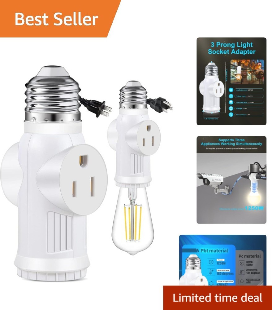 Durable E26 Bulb Socket Adapter: Multi-Functional 3-Prong Outlet Solution