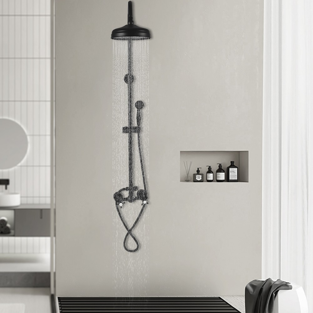 Wall Mount Exposed Shower Faucet Set Rainfall Shower Head Hand Shower Mixer New