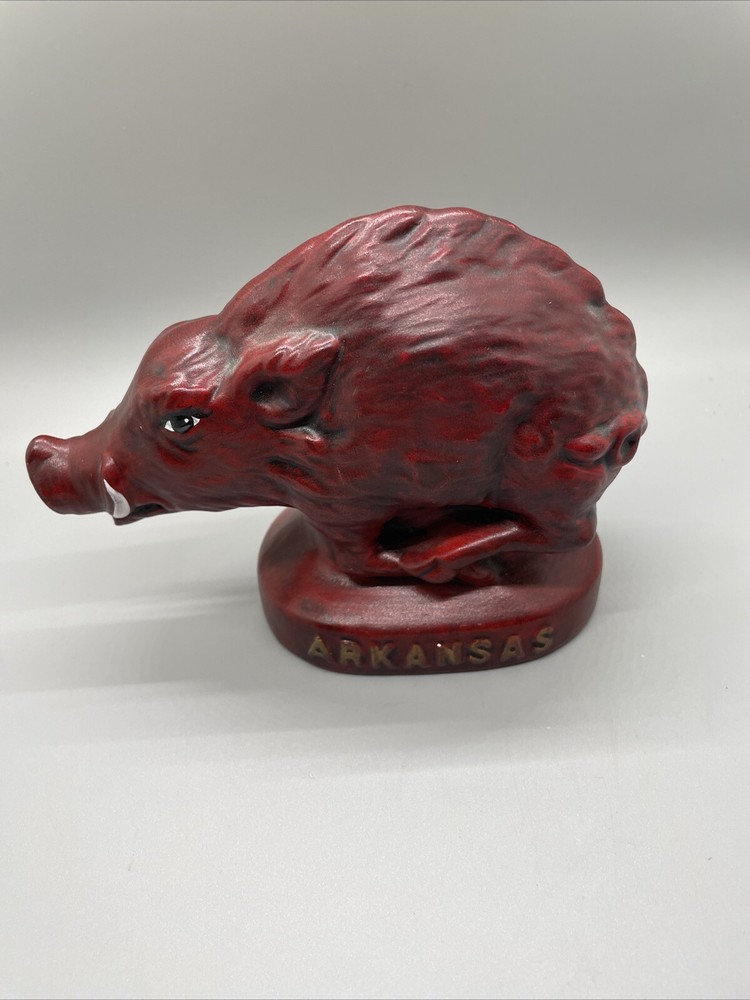 VTG Arkansas Razorbacks Hand Painted Red Pig Boar Bank University Mascot