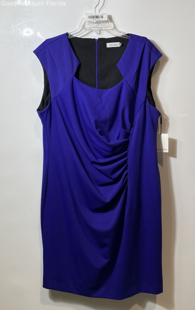 Calvin Klein Womens Royal Blue Sleeveless Back Zip Sheath Dress Size 20W W/Tag