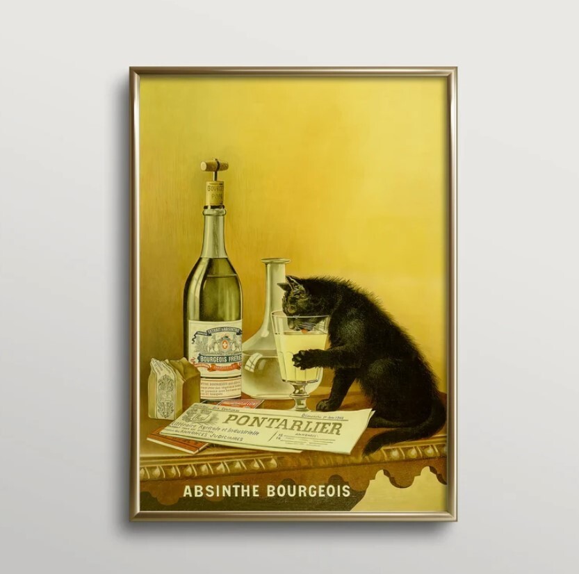 Cat Wall Art, Vintage Wall Art, Absinthe Print, Bar Wall Decor-image