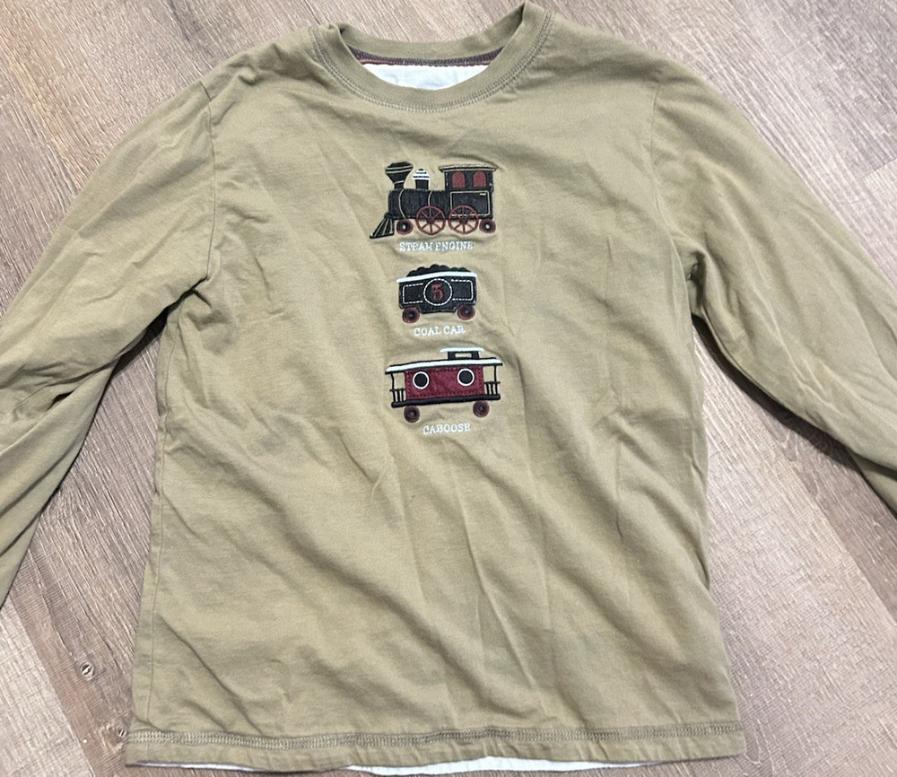 Authentic Janie & Jack Boys Cotton Train Embroidered Long Sleeve reversible