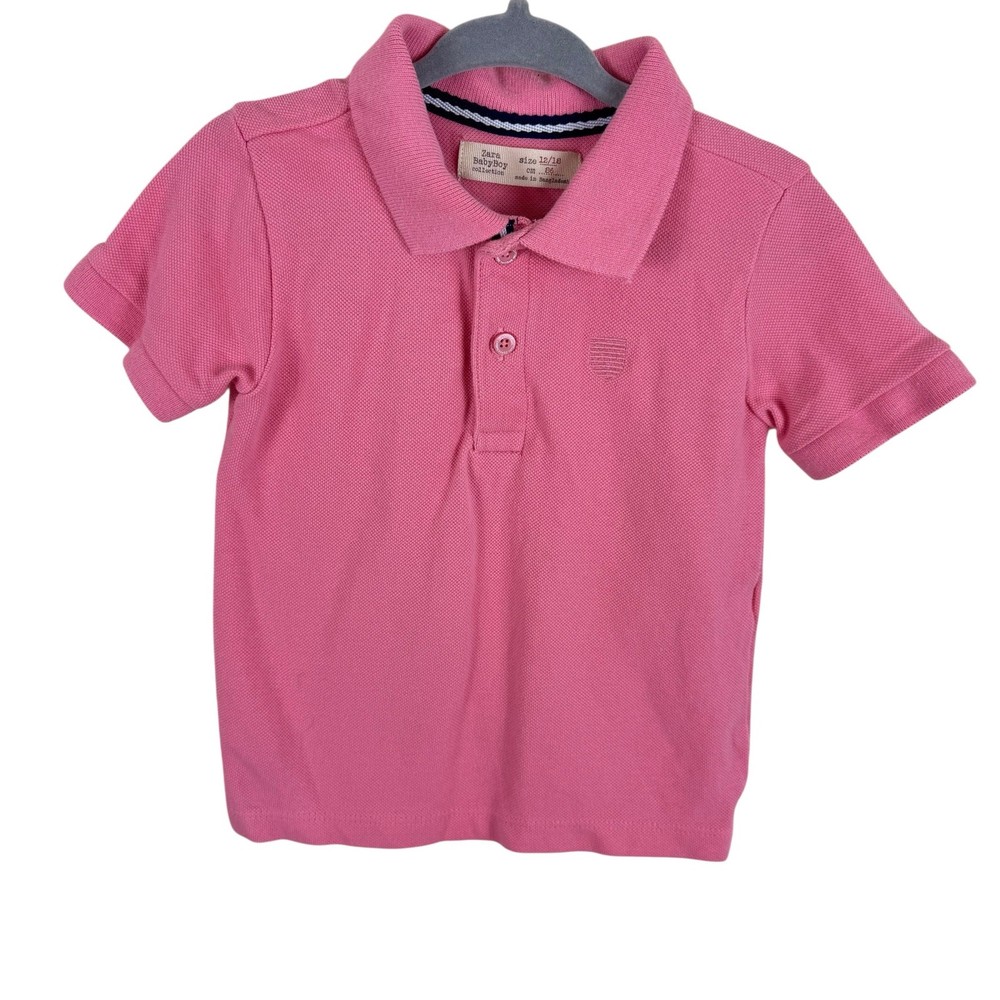 Zara Baby Boy Pink Short Sleeve Collared 1/4 Button Polo Top Boy Sz 12 18 Months