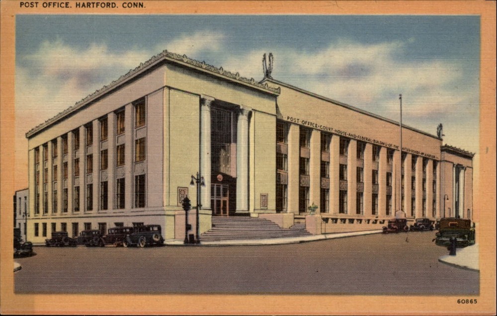 Connecticut Hartford Post Office Federal Building ~ 1930s linen postcard sku161