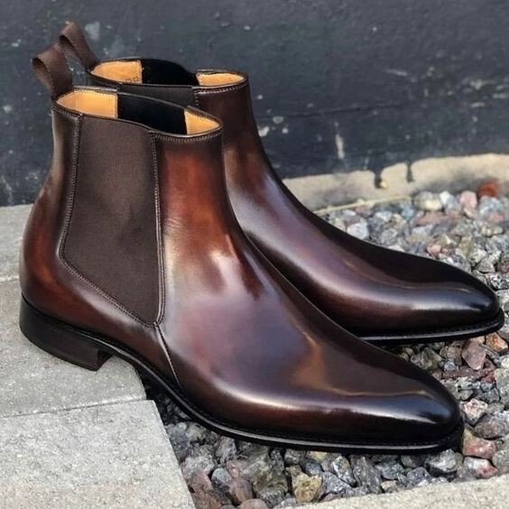 Men's Chelsea Brown Calf Leather Handmade Formal Business Shoes