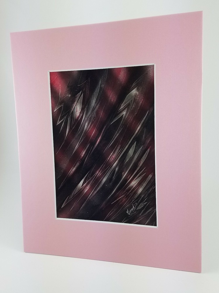 Signed Pink and Red Abstract Art Signed by artist Jason Girard comes with a mat.-image