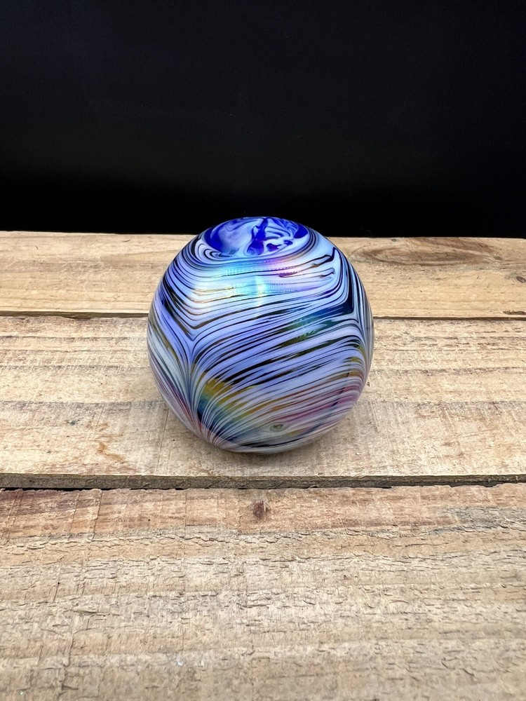 Lillian Vernon Iridescent Studio Art Glass Pulled Feather Paperweight Handmade