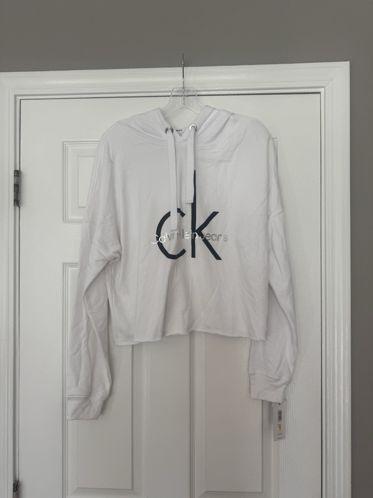Calvin Klein Cropped Hoodie Sweatshirt Jacket Women's Size Medium White Hooded