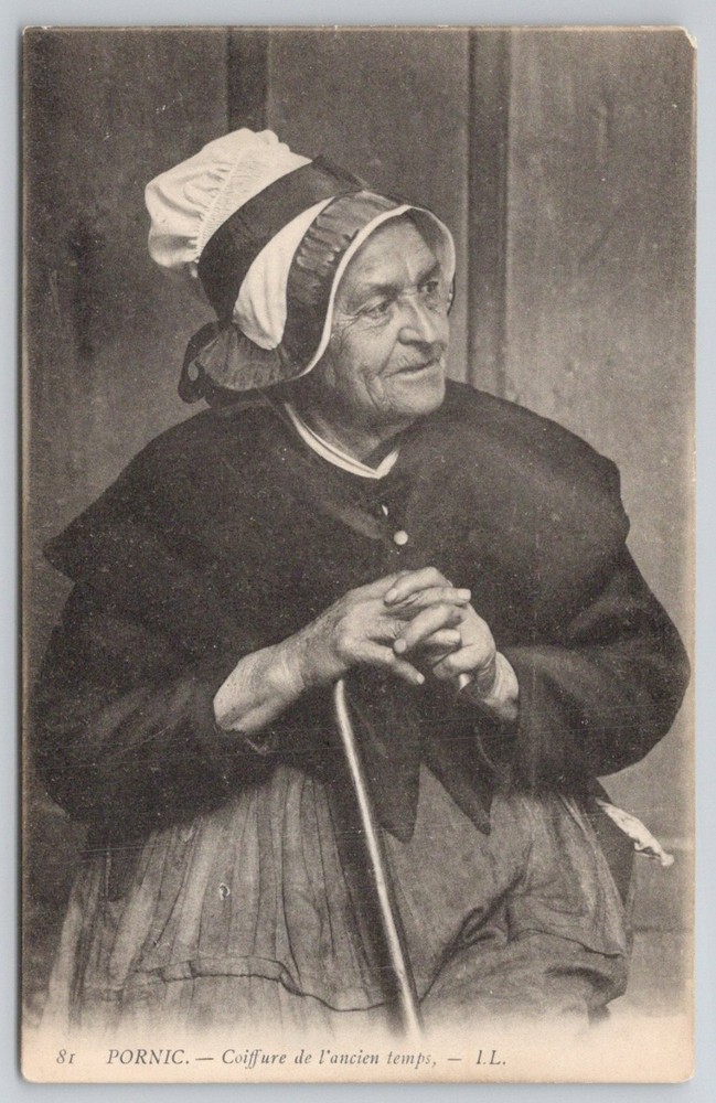 Pornic France Old Woman Breton Coiffe Traditional Costume Postcard