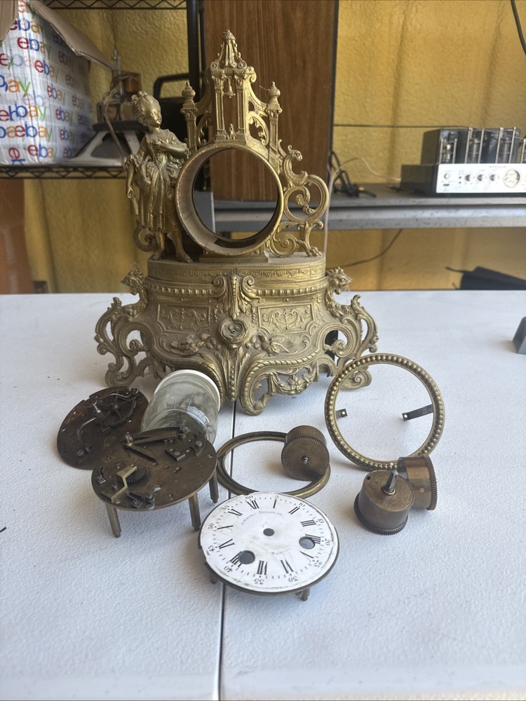 Antique French Ornate Cast Tonneins Franjus Mantle Clock *Parts Or Repair*