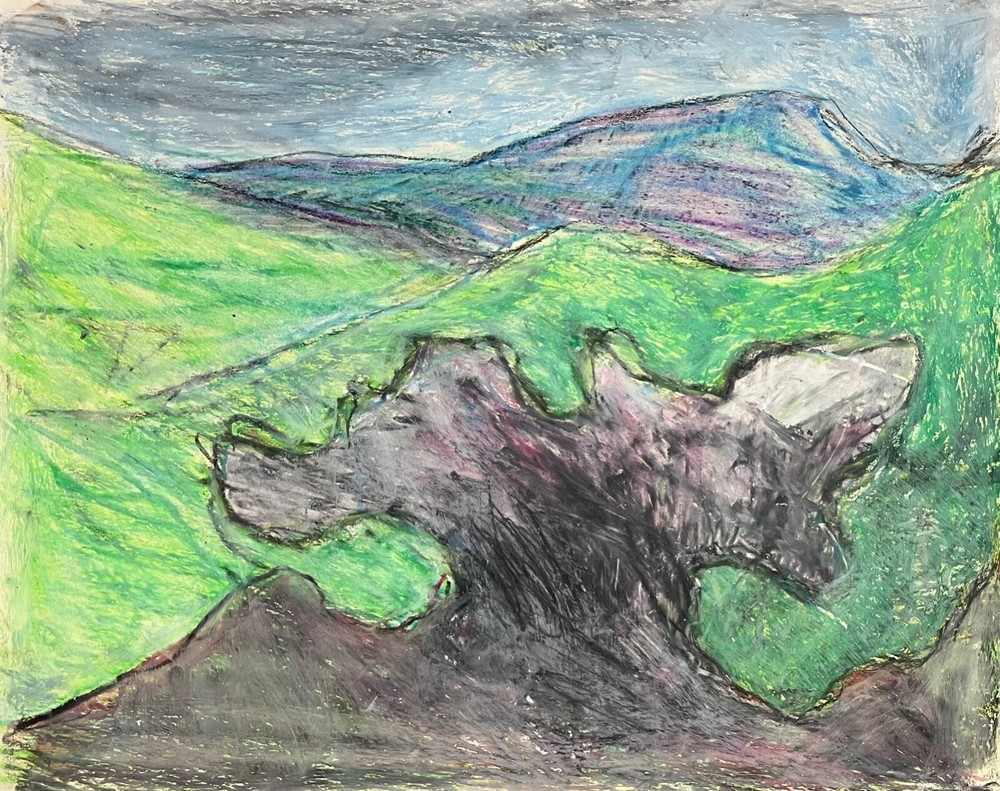 Landscape in Iceland Oil Chalk Expressive Gerda Gundorph Jörgensen *1934 #55
