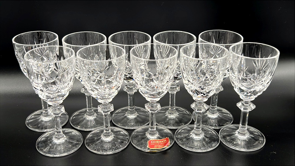Vtg Set of 10 Gorham Crystal Lady Anne Wine Glasses Cut Stemware West Germany