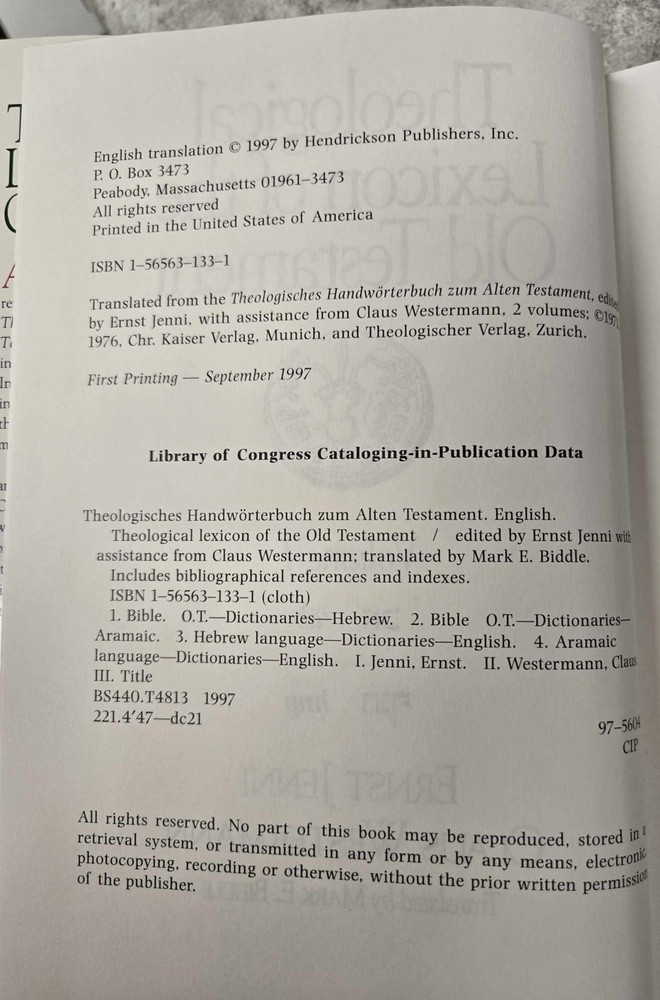 Theological Lexicon of the Old Testament [English, Hebrew, Aramaic and German Ed