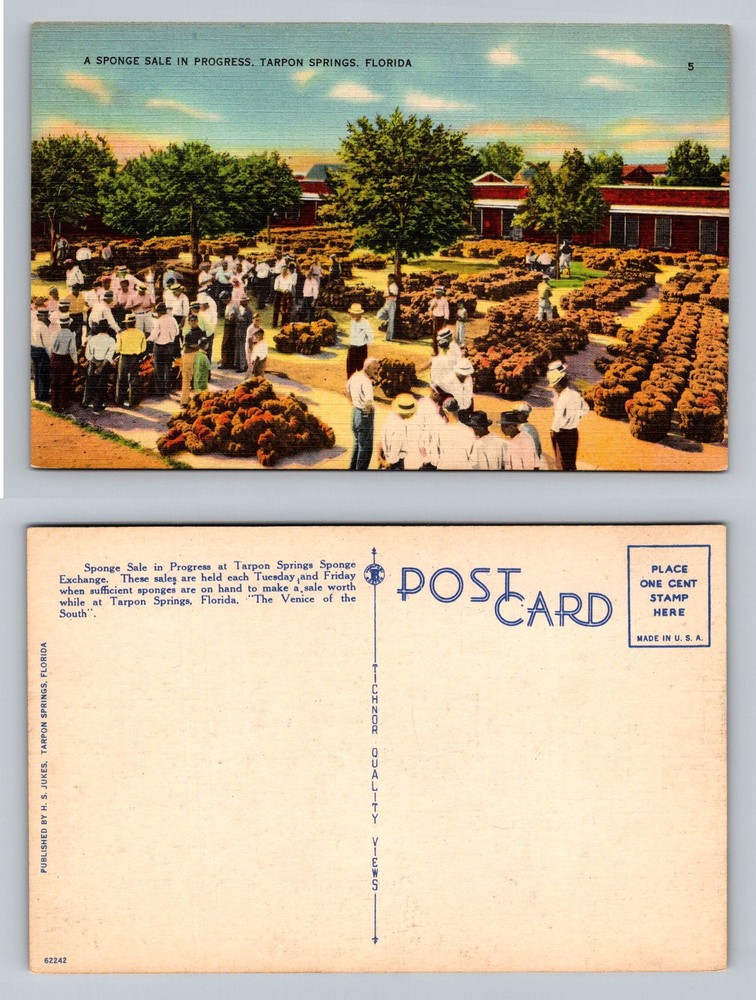 Tarpon Springs, FL-Florida, Buyers A Sponge Sale In Progress Vintage Postcard