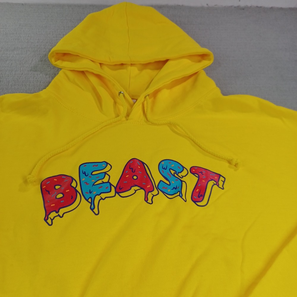 Mr Beast Hoodie Mens Large Yellow Frosted Donut Champion Pullover Youtuber