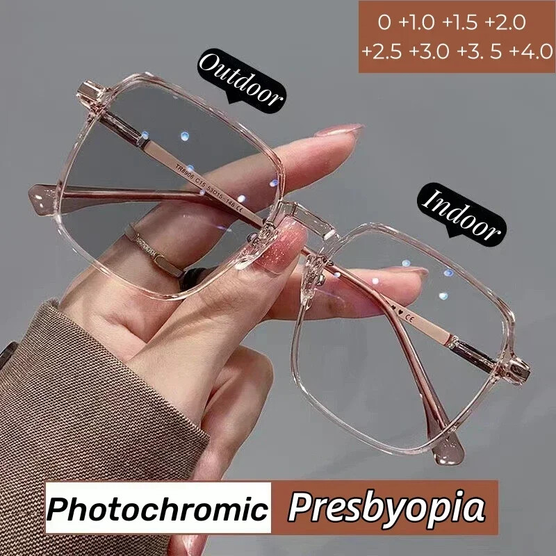 Fotocromatic Reading Glasses for Women Large Frame Fashion Eyewear Trendy