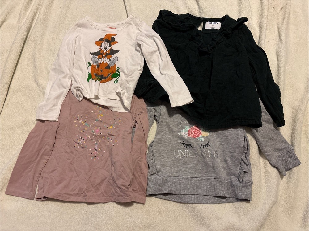 Lot of 4 Girls Shirts Size 4T Long Sleeve Disney Old Navy Cat & Jack