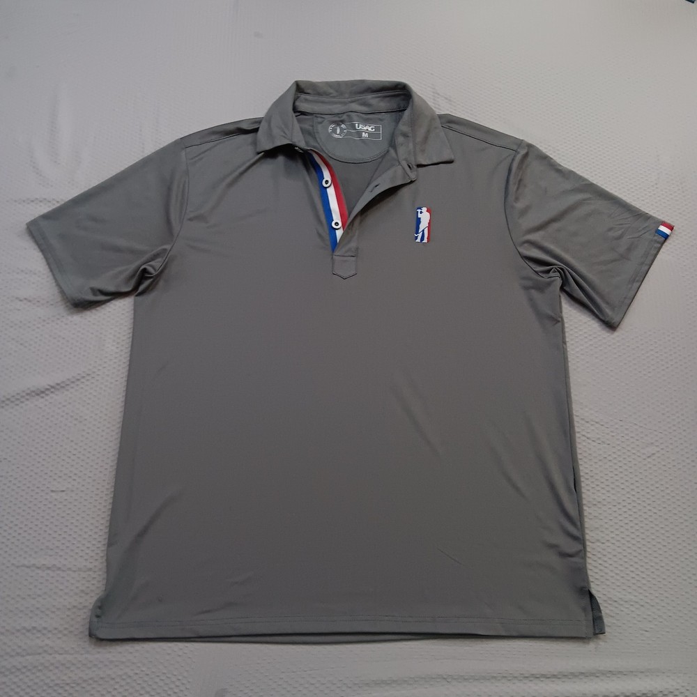 USAG U Suck At Golf Polo Shirt Mens Medium Gray Performance Stretch Collar Logo