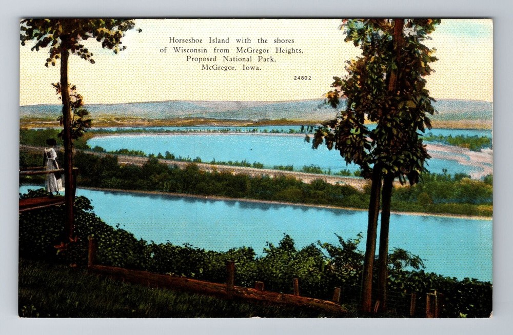 McGregor IA-Iowa, Aerial Horseshoe Island, Antique, Vintage Souvenir Postcard