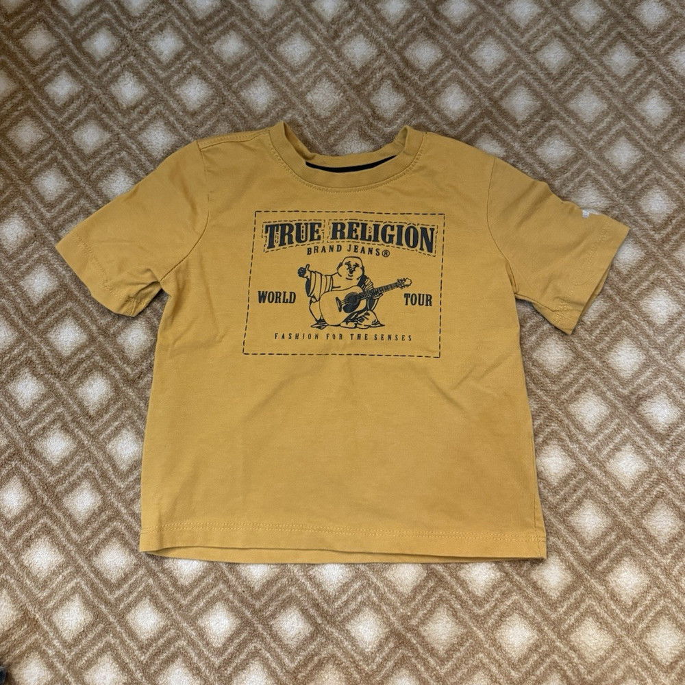 True Religion Boys 4T Yellow Buddha Logo Graphic Print Cotton Crew T-Shirt