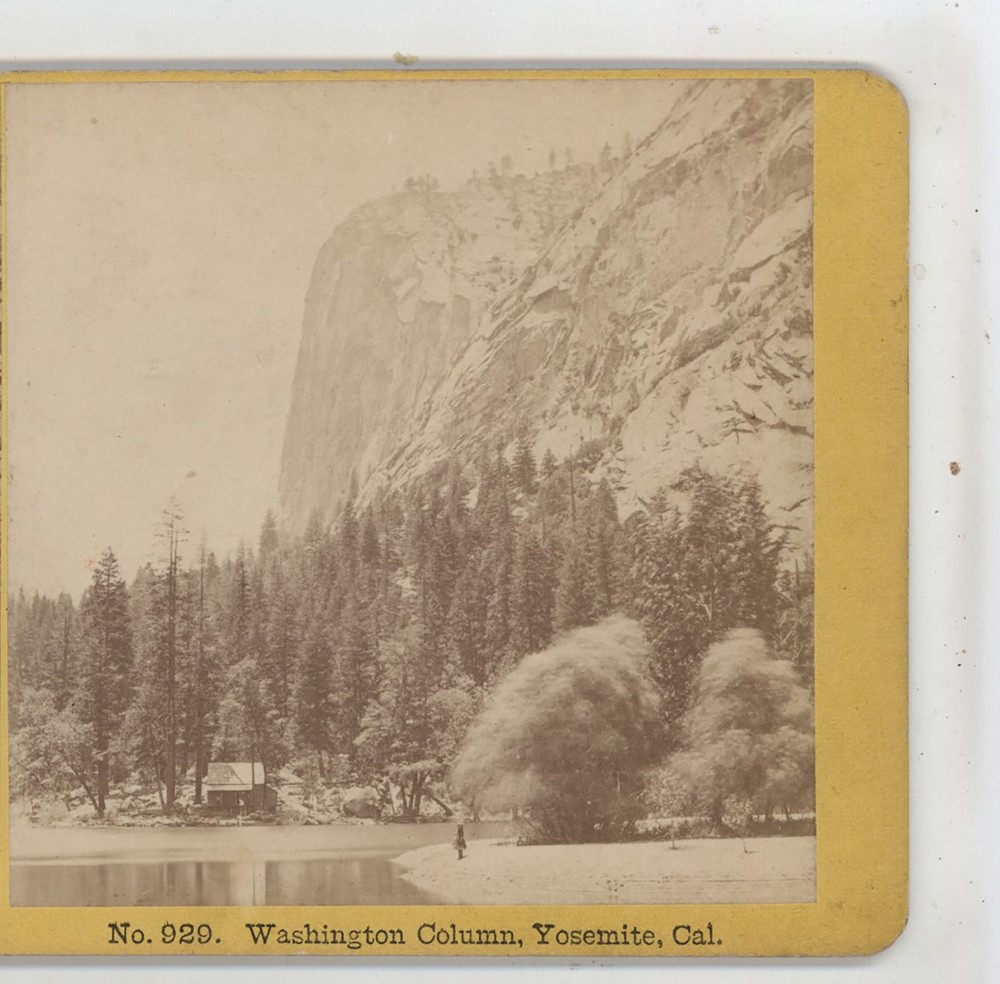 Cabin below Washington Column Merced Yosemite Valley California Stereoview c1870