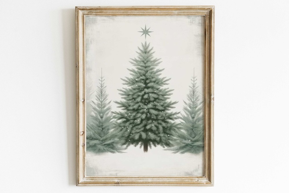 Christmas Tree Print Spruce Tree Art Vintage Christmas Wall Art Xmas Pine Tree