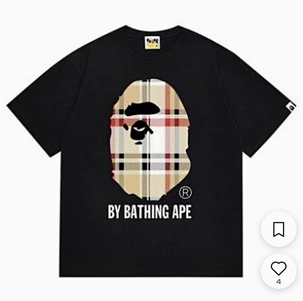 A Bathing Ape Men's Black Logo Graphic Print Cotton Crew Neck T-Shirt Size M