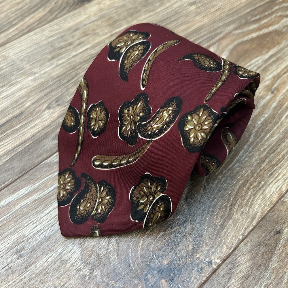 Givenchy Monsieur Silk Tie Paisley Maroon Beige USA Vintage Wide