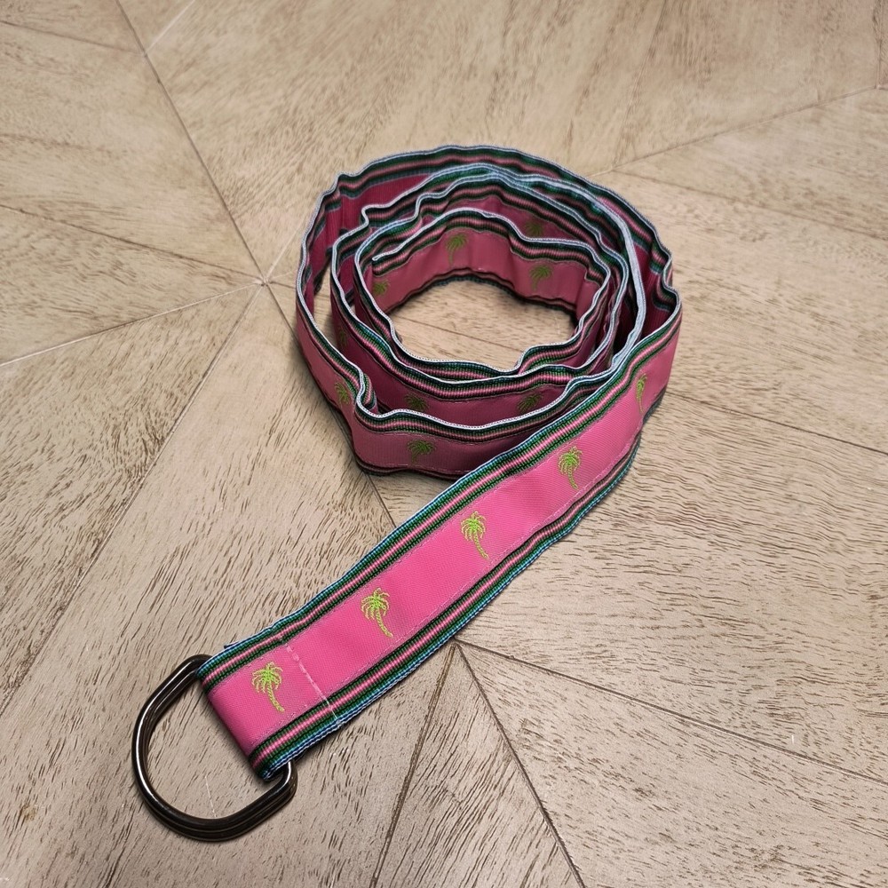 XXL Pink Palm Tree Ribbon Belt 55in. Adjustable Preppy Nautical