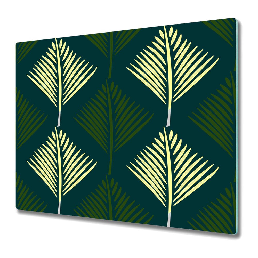 Tempered Glass Chopping Cutting Board Palm leaf Abstract leaves Green 60x52-image
