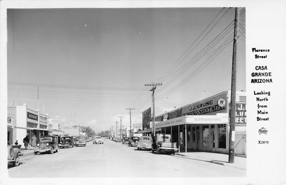 Florence Street, Looking N From Main St, Casa Grande, AZ Real Photo Postcard