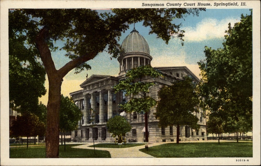 Sangamon County Court House Springfield Illinois ~ 1930s linen postcard