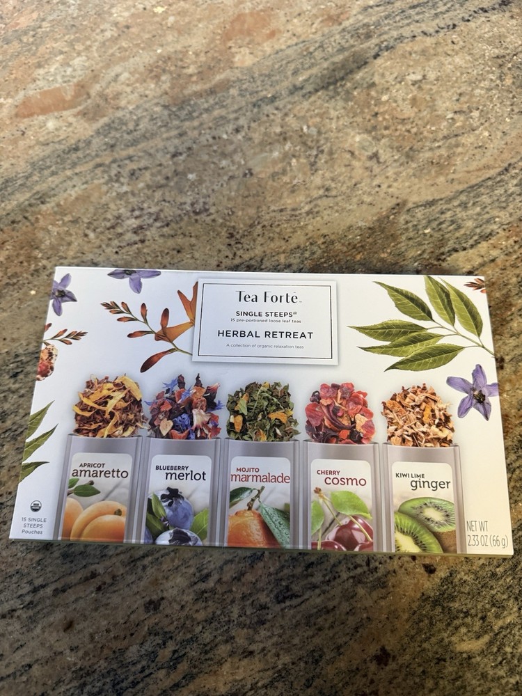 Tea Forte Herbal Retreat Single Steeps – 15 Count Organic Tea Variety Gift Box