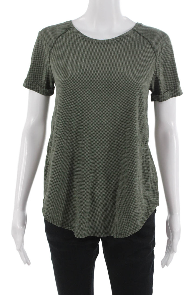 Lululemon Women Basic Green Geometric Short Sleeve T-Shirt Crew Neck Size 4Free Shipping in US $100+ Orders | $6.95 Orders Below