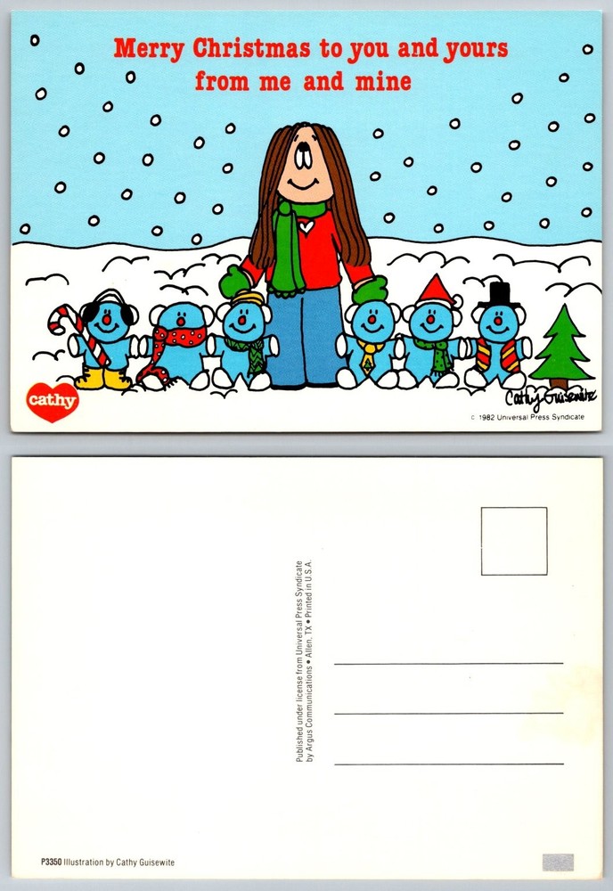 1982 Cathy Guisewite Christmas Postcard - Universal Press Syndicate Comic Art