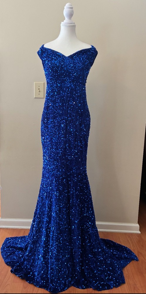 Royal Blue Sequin Off-Shoulder Mermaid Evening Gown – Elegant Formal Prom Dress