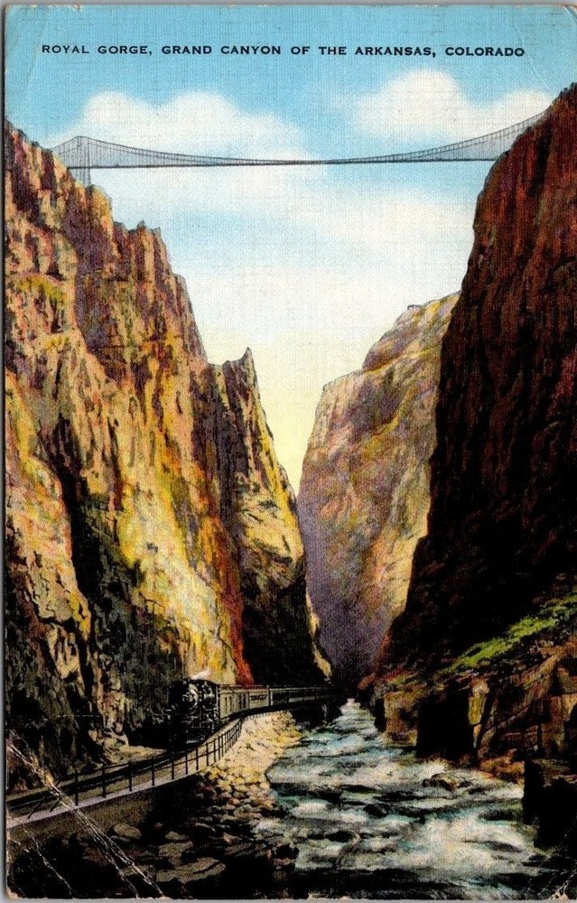 1949 Royal Gorge Bridge Colorado D&RGW Train Arkansas River Postcard