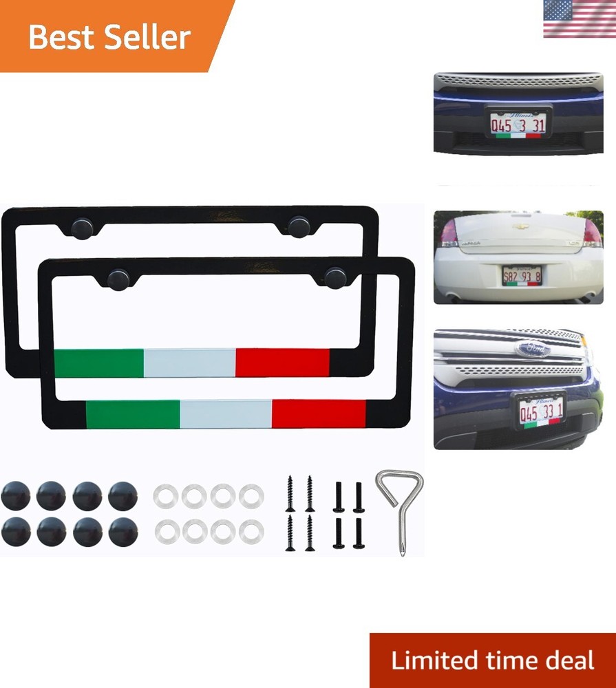 Black Italian Flag License Plate Frame - Fade-Resistant & Easy to Install