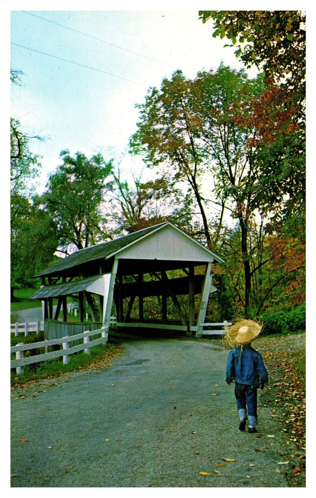 Lancaster OH Ohio Covered Rock Mill Bridge Hocking River Chrome Postcard