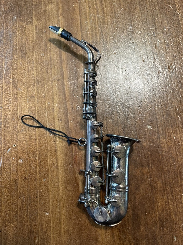 Vintage Miniature 7in Sterling Silver Saxophone - Instrument