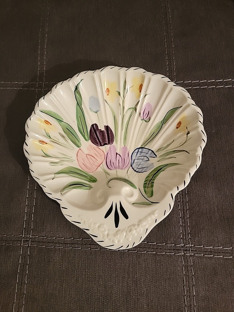 Blue Ridge Pottery Shell Scallop Shaped Dish Floral Design