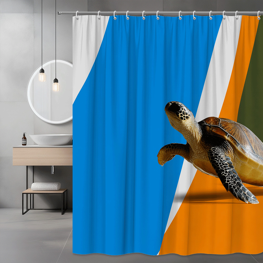 Sea Turtle Graphic Shower Curtain Blue Orange Modern Decor