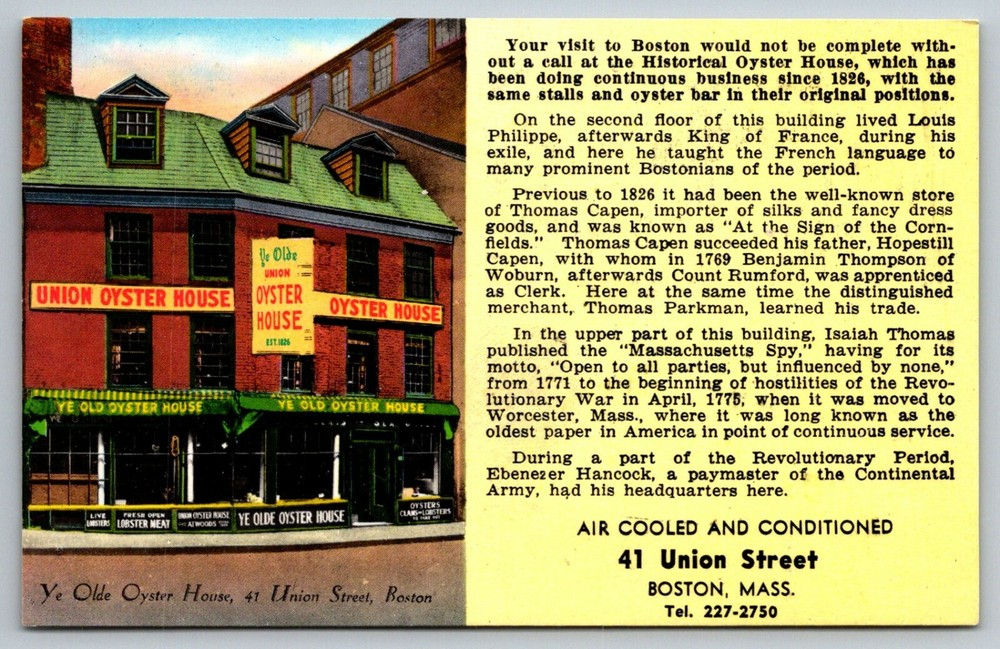 Ye Olde Union Oyster House In Boston Massachusetts Vtg Postcard