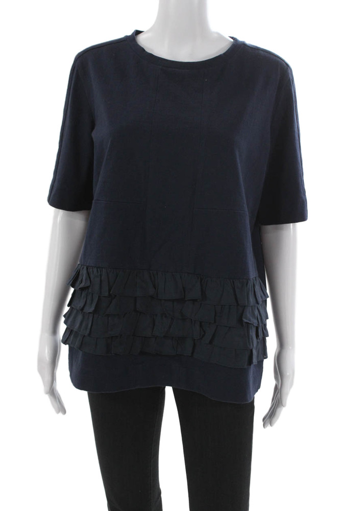 Marni Womens Basic Cotton Crew Neck Short Sleeve T Shirt Blue Size 44Free Shipping in US $100+ Orders | $6.95 Orders Below