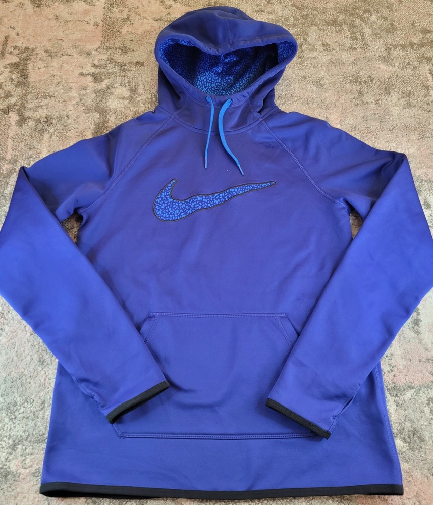 Nike Saleblue Fleece Hoodie Size S  Therma-Fit Centre Swoosh