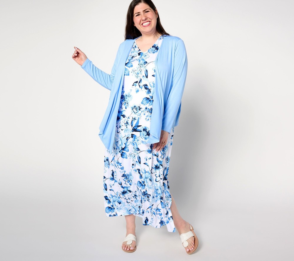 Belle by Kim Gravel Women's Dress Sz L Reg Better Together Shrug Set Blue