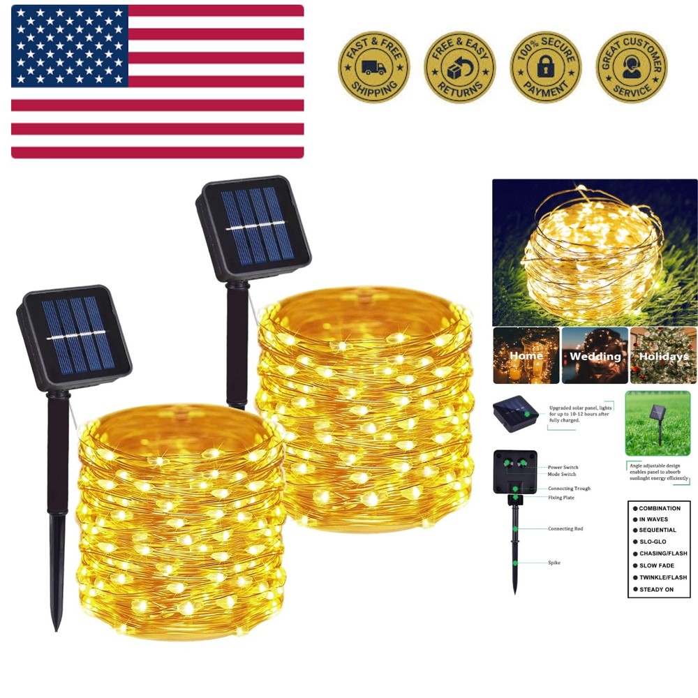 2 Pack Total 200 LED 66FT Solar Powered Copper Wire String Lights Outdoor, Wa...