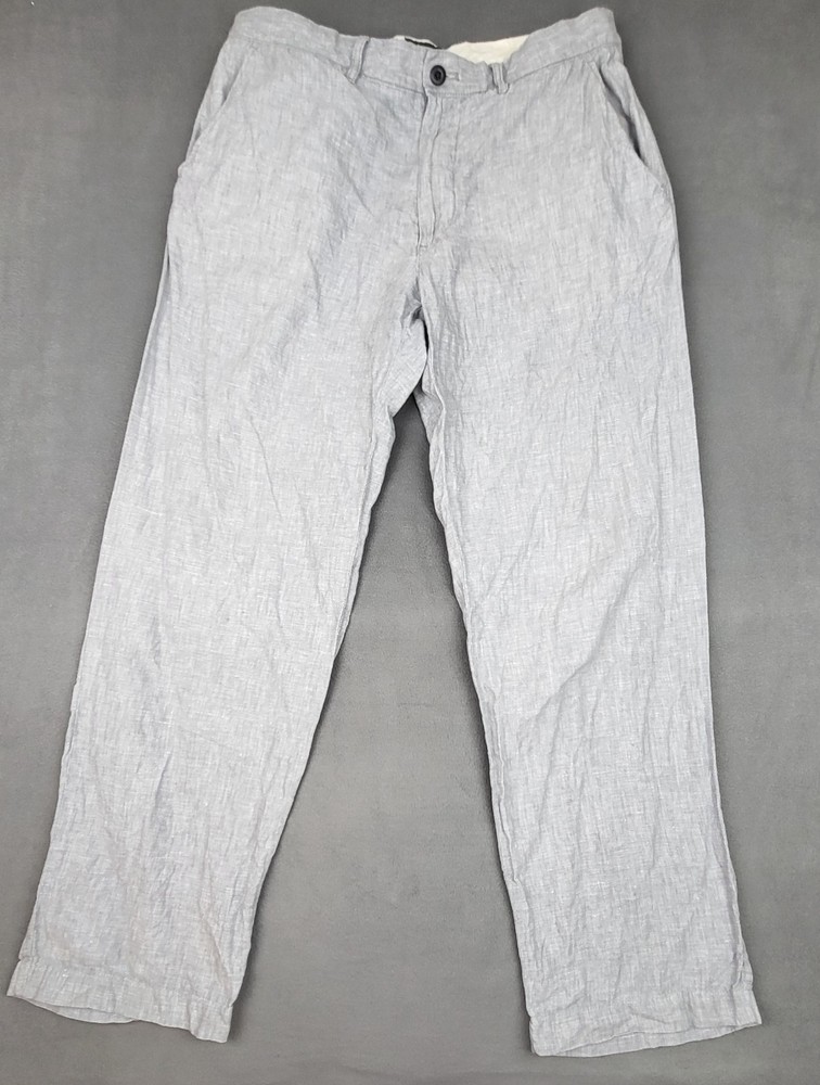 J. Crew Oarsman Linen Pants Mens Gray Straight Leg Casual Summer Beach Trousers